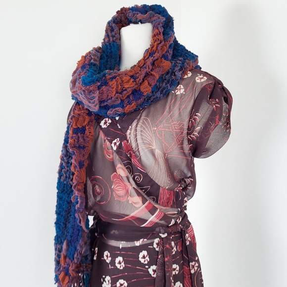 Chunky Knit Scarf Blue Navy Red Long Rectangular Large Oversized - Picture 8 of 9